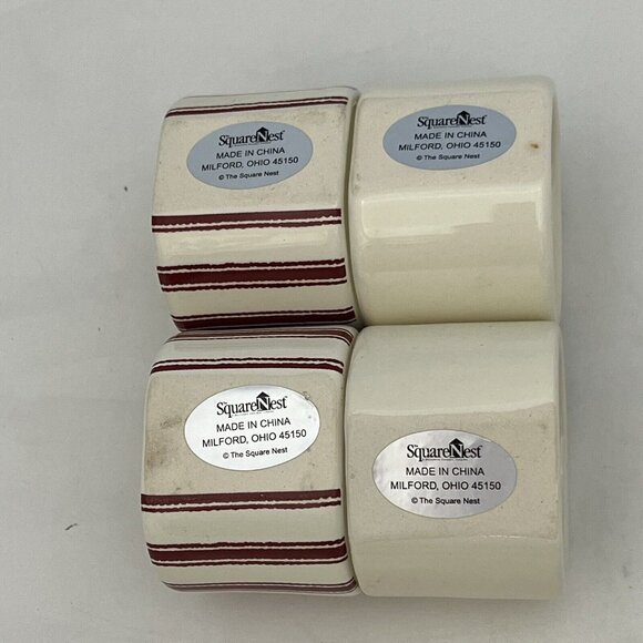 Vintage 2004 Square Nest Ceramic Napkin Rings Holders Christmas Tree Set Of Four - Picture 8 of 16